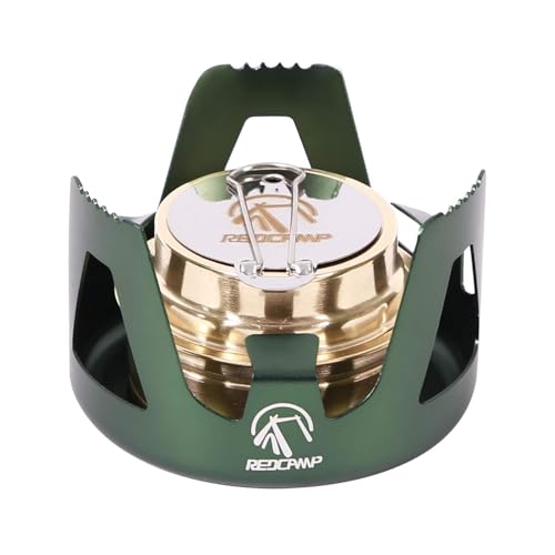 REDCAMP Mini Réchaud à alcool cuisinière à alcool pour sac à dos, Mini brûleur Spirit cuisinière de camping légère avec support en aluminium pour camping et randonnée, Vert
