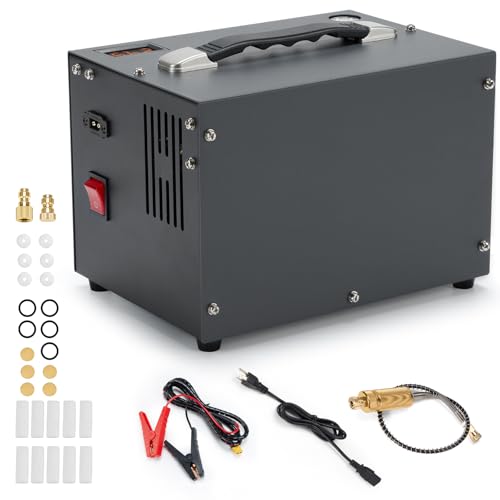 PCP Air Compressor, Airgun Compressor, Portable 4500Psi/30Mpa, Water/Oil-Free, One Button Start, Bursting disc, Built-in Fan, 12V DC 110V AC, Manual-stop, PCP Rifle/Pistol and Paintball Tank Air Pump