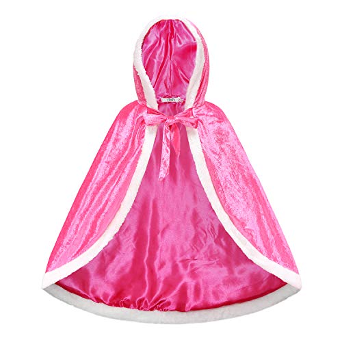 iTVTi Princess Cloak with Hood Girls Cape Kid Toddler Costume Dress up for Halloween Christmas Carnival Cosplay, Rose, 4-5 Years (Label 130)