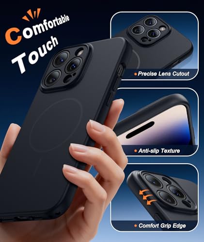 Image of FNTCASE for iPhone 14 Pro Max Case Black: [Compatible with Magsafe] Solid Matte 14 Pro Max Magnetic Phone Cover with [Full Camera Protection] [Screen Protector] Military Grade Shockproof Protective