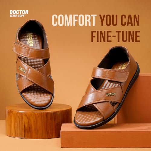 Image of DOCTOR EXTRA SOFT Orthopedic Diabetic Comfortable Dr Sole Footwear Daily Use Casual Wear Stylish Black Cushioned Adjustable Strap Sandals for Men's-Gents & Boy's L-12