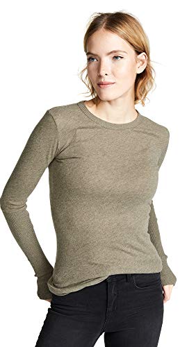 Image of Enza Costa Women's Cashmere Blend Cuffed Crew Top with Thumbholes