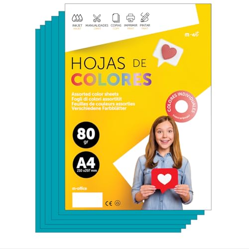 Buntes Papier A4 80g für Drucker & Basteln, Farbige Blätter für Kinder, Kreativprojekte, Karten & Schule M-office (50 Blatt, Türkisblau)