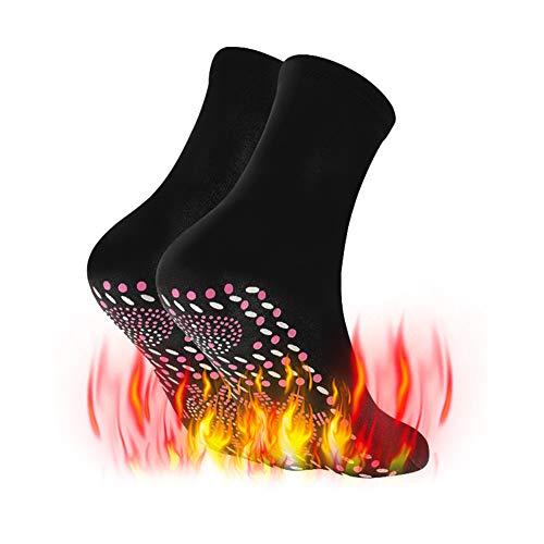 TUKNON Calcetines Autocalentantes, Calcetines Termicos, Calcetines Magnéticos de Turmalina, Calentadores de Pies, Ideal para Esquí Senderismo Pesca Cámping, 2 Pares(Negro)