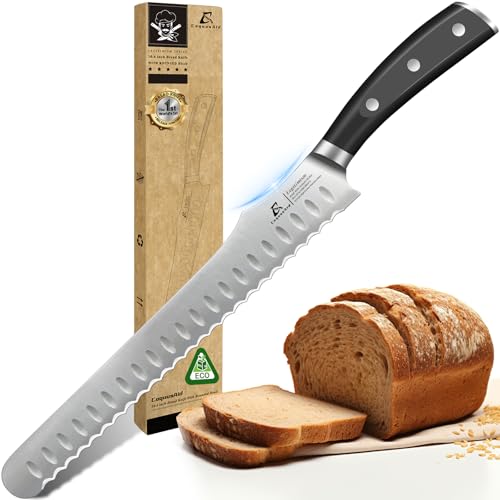 Bread Knife for Homemade Bread, 10.6 Inch Multifunction Serrated Knife, Razor Sharp Slicer, High Carbon German Steel Bread Cutter, Ergonomic Handle De
