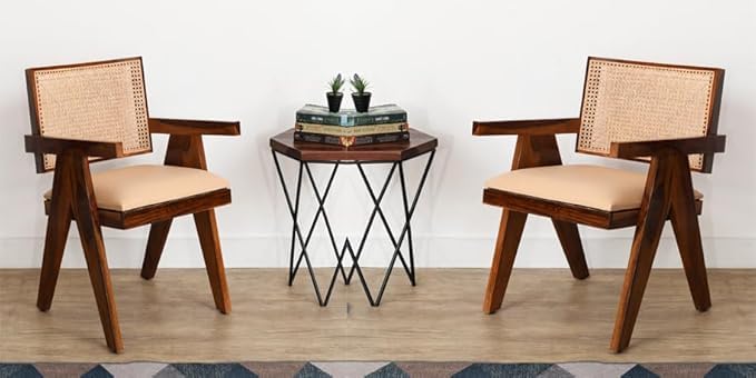 Furniture Solid Sheesham Wood Arm Chair with Cushion and Cane Back Support Chair Living Room Bedroom Home Wooden Armchair Furniture Garden Balcony Outdoor & Indoor Set (Honey Finish Set Off 2) Furniture Solid Sheesham Wood Arm Chair with Cushion and Cane Back Support Chair Living Room Bedroom Home Wooden Armchair Furniture Garden Balcony Outdoor & Indoor Set (Honey Finish Set Off 2)