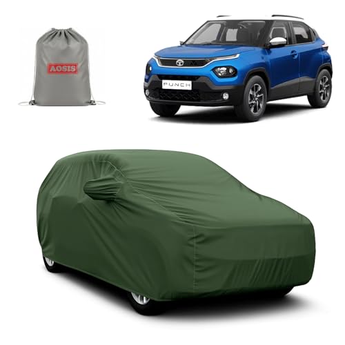 Image of AOSIS 'Waterproof' Car Cover Compatible with Tata Punch /Punch Ev 300 GSM Uly Coated Thick Fabric 4X4, Adjustable Belt Buckle, Elastic Grip