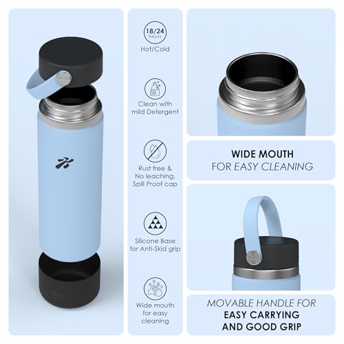 Image of VBOTT GENFLASK-ZEMI -600 ml|Thermosteel Flask with Carrying Loop| SS 304 Water Bottle|Hot /Cold-18 /24 hrs|Insulated Bottles|Powder Blue /Black Colour|Multipurpose