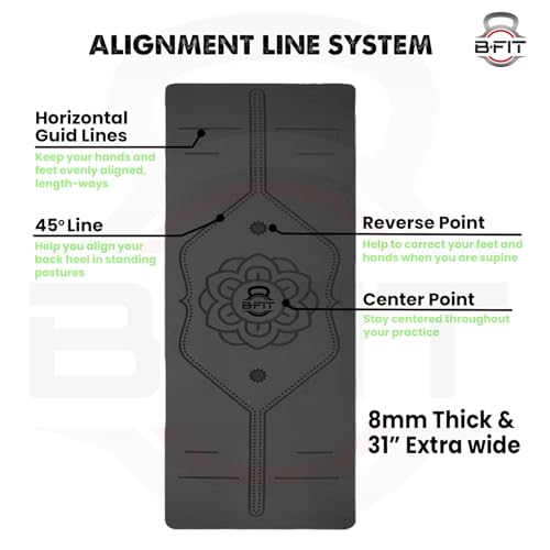 Image of B Fit 8 MM Thick Wide 31x72 Inch Original TPE Yoga Mat - Free Yoga Bag and Strap Included - With Alignment System, Non-slip, Eco-friendly, sweat-resistant (Green-Black)