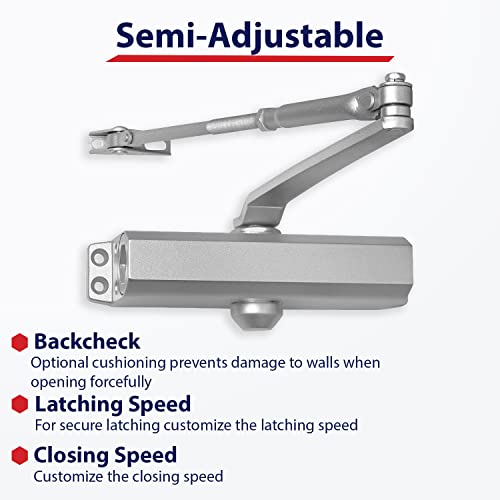 Lawrence Medium Duty Commercial Automatic Door Closer - Surface-Mounted Auto Door Closer for Home, Garage & Light Commercial Door Use - Residential Hydraulic Door Closer - Lawrence LH534 Aluminum - Thumbnail 2