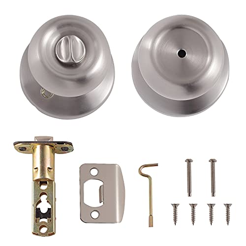 Amazon Basics Bedroom/Bathroom Door Knob With Lock, Coastal, Easy to Install, 1-3/8" to 1-3/4", Satin Nickel view 2