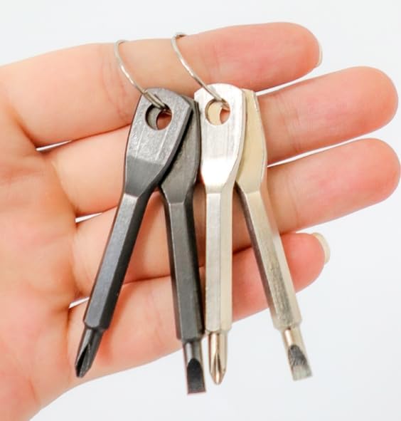 2 PCS Stainless Steel Mini Pocket Screwdriver Set - Keychain-Ready Outdoor & Everyday Tool（Black & Silver）