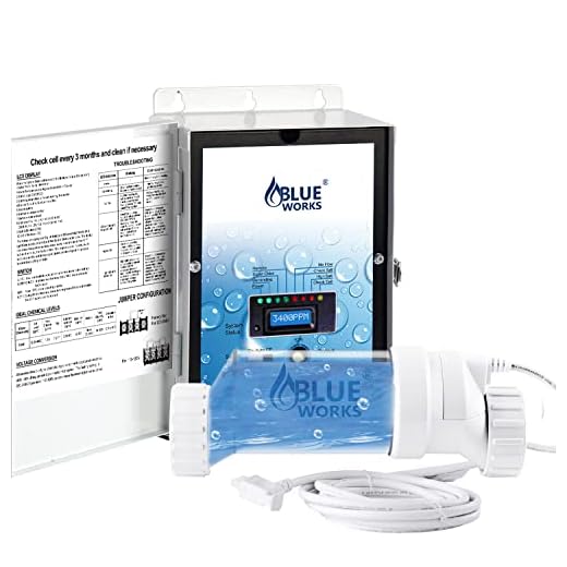 BLUE WORKS Pool Chlorine Generator Chlorinator BLH30 | for 25k Gallon Pool | with Flow Switch and Salt Cell (Clear)