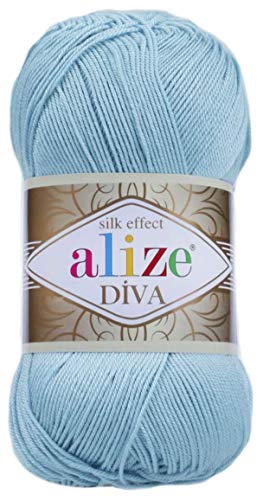 Image of Alize Diva Silky Effect 100% Microfiber Acrylic Yarn 1 Ball skeins 100gr 383yds Color (346 - Sky Blue)
