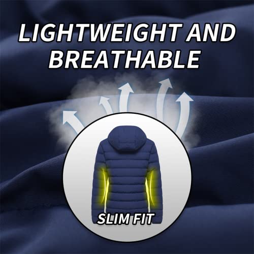 Ggleaf Women's Hooded Packable Full-Zip Short Jacket Quilted Warm Lightweight Winter Coat Navy S #TOP2