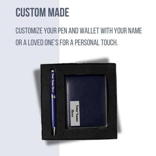 Image of Customised Gift Set, Pen and Wallet with Name Engraving, Corporate and Personal Gift (Blue)