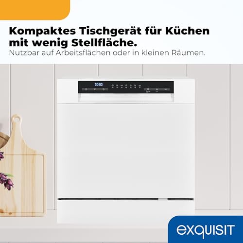 Exquisit Mini-Geschirrspüler, Tischspülmaschine, 55 cm breit, spülmaschine klein, ECO-Modus, GSP5508-030D weiss