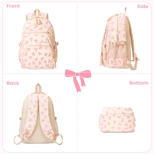 Coquette Bow Backpack - Cute Kawaii Backpack Set Aesthetic Daypack Coquette Rucksack (A01 Bow Pink)3