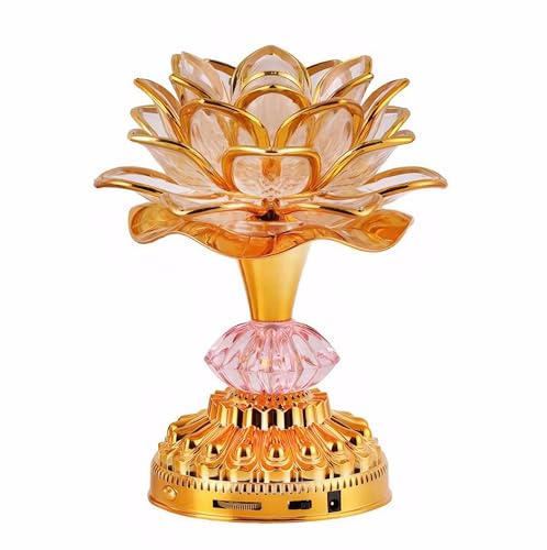 Colorful LED Lotus Buddhist Lamp, Built 13 Buddhist Songs, Gradient Buddha Light for Worship, Prayer and Display, Low Power Consumption, Eco, Buddhist Supplies - Gold
