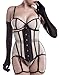 Produktbild Grey Velvet Frauen Dessous 5-teiliges Corsagen-Set beige schwarz mit Corsage, BH, String, Strapshalter und Handschuhe 4XL