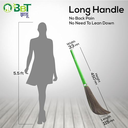 Image of BBT Phool Jhadu | Natural Grass Broom Stick for Home Cleaning | Eco-Friendly Long Handle Jhadu | Anti Dust, Lightweight & Durable Pack of- (1, XXL)