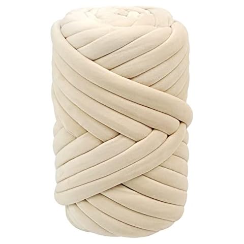 Casaphoria Chunky Yarn for Hand Knitting Blanket,Super Soft Giant Yarn for arm knitting,DIY Yarn Blanket for Pet Bed,Bulky Yarn Cotton Tube for Pillow,Bulky Yarn for Arm Knitting(Beige,2Lbs) Cover