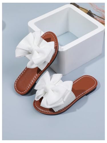 OYOANGLE Girl's Cute Bow Slide Sandals Open Toe Slip on Flat Sandal Summer Shoes4