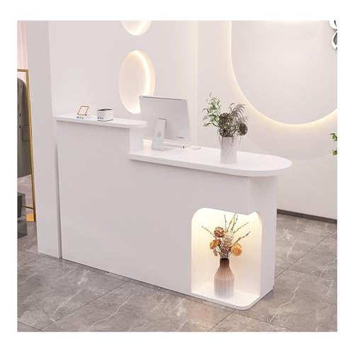Moderno escritorio LED con cerradura para oficina, salón, vestíbulo y negocios, 90 cm, diseño contemporáneo, ahorra espacio