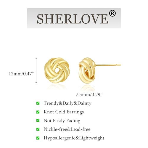 Image of SHERLOVE Chunky Knot Gold Earrings Women Statement Drop Dangle Earrings | 14K Gold Plated Hypoallergenic Lightweight,Trendy Dainty Elegant Cute,Women Gold Jewelry Fashion Accessories Gifts