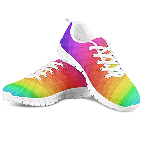 HUGS IDEA Lustige Cartoon-Freizeit-Sneaker Laufschuhe Fitnessstudio Low-Top Schnürschuh Netz-Schuh atmungsaktiv, - Regenbogen 1 - Größe: 39 EU