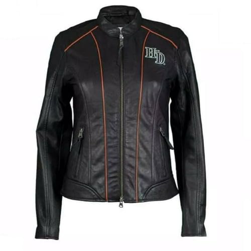 Women’s Black Leather Classic HD Motorcycle Jacket, Biker Jacket for Ladies with Side Laces