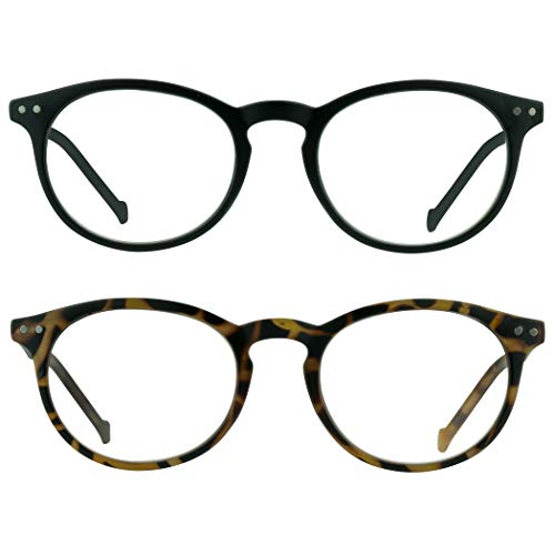 proSPORT Round Vintage Retro Reading Glasses +4.00 Black and Tortoise Shell Brown Frame Stud Accents Men Women Small Light-Weight