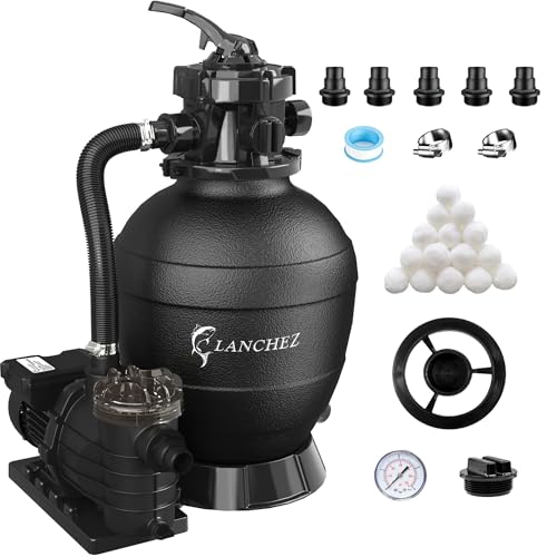 LANCHEZ 13' Sand Filter Pump for Above Ground Pool, 3/4 HP, Max 3500 GPH for Pools Up to 11000GAL, 6-Way Valve Pool Sand Filter System with Strainer Basket, Enhanced Circulation for Crystal-Clear Pool