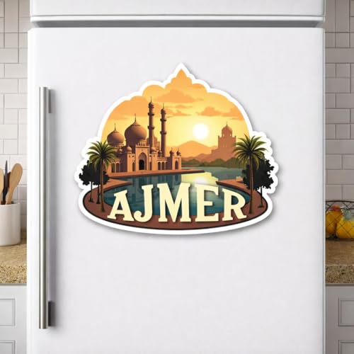 Image of Naxon Ajmer City Theme Souvenir Wooden Fridge Magnet | Rajasthan Spiritual Landmark Design 3x3 Inch Refrigerator Magnet for Kitchen & Home Decor | Travel Gift from Ajmer | Pack of 1