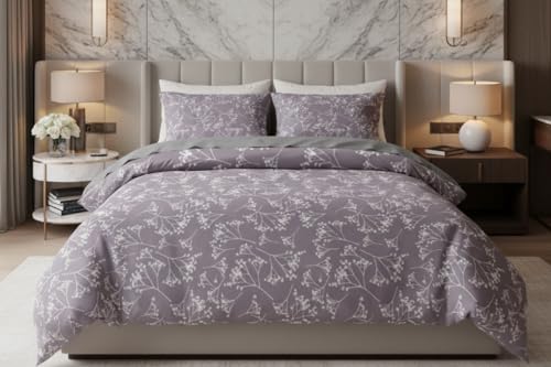 Image of Skyla Bedsheet for Double Bed| King Size 400 TC Cotton| 108 * 108 Inch Bedsheet|King Size Bedsheet with 2 Pillow Covers(FROSTYLAVENDER)