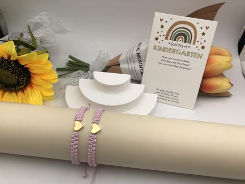 Image of First Day of School Bracelets Matching Heart Bracelets for Mom and Daughter Back to School Bracelets for 2 Braided Adjustable Charm Bracelets Jewellery Present