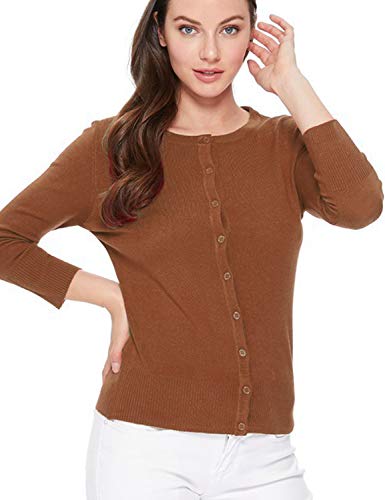 Image of Women's 3 /4 Sleeve Crew Neck Button Down Stretch Knit Cardigan Sweater (S-3XL)