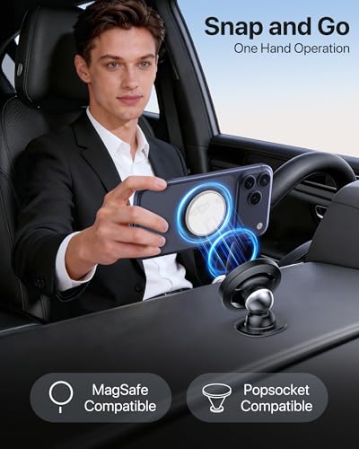 Image of miracase Upgrade for MagSafe Car Mount [33+LBS Strong Suction & 2200gf Magnetic] Small Phone Holders for Your Car Dashboard, 360 Adjustable Car Phone Holder Mount for iPhone Garmin GPS