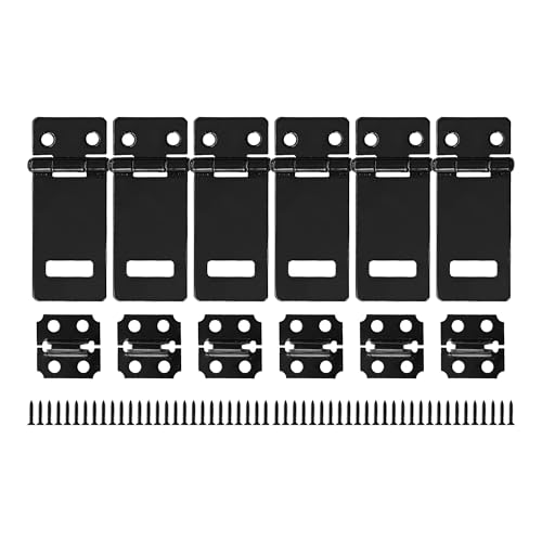 Image of 6PCS 2 Inch Padlock Hasp Latch, Black Iron Door Slide Bolt Lock Security Gate Clasp Hardware with Screws for Home Garden Yard Wooden Fence Cabinet Window Pet Cage