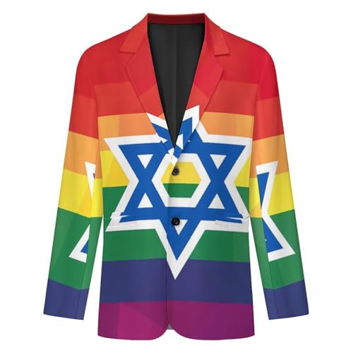 Israel LGBTQ Rainbow Flag Gay Men's Suits Dress Business Formal Suit Print Jackets Coat For Wedding Party4