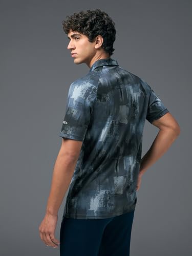 Image of TECHNOSPORT Mens Slim Fit All Over Print Half Sleeve Polo T-Shirt with UPF50+, Quick Dry for Regular Use