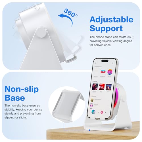 Image of TARKARI Wireless Induction Speaker, 5 in 1 Bluetooth Speaker, 360 Rotation Cell Phone Stand and Colorful Ambient Light, Compatible with iPhone iPad Android Tablet, Birthday Gifts for Him Women Men