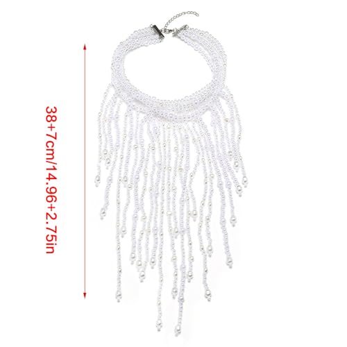 Collier cascade fausses perles à fermoir ajustable et pendentif léger - 7