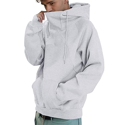 Mens Turtleneck Hoodies Oversized Long Sleeve Hooded Sweatshirts Fall Winter Fleece Warm Casual Hoodie with Pocket