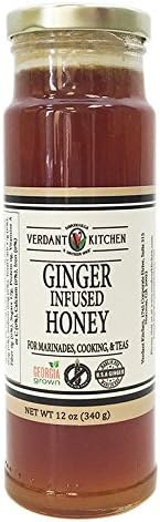 Ginger Infused Honey 12 oz - Pure raw USA wildflower honey with USA Grown USDA Organic raw food dehydrated Ginger.