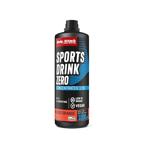 Body Attack Zero Sports Drink Blood Orange 1000 ml / 200 Portionen - Made in Germany - Energy Drink Konzentrat - Veganer Sirup zuckerarm, fettarm - Für Softdrinks mit Vitaminen & Mineralstoffen