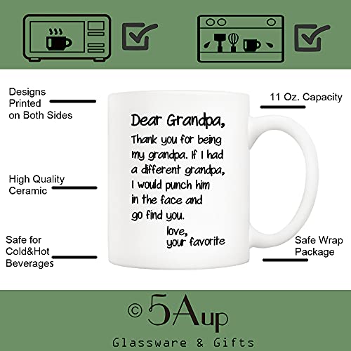 5Aup Father's Day Funny Grandpa Coffee Mug Christmas Gifts From Grandson Granddaughter, Dear Grandpa, Thanks For Being... Love Your Favorite Cups 11 Oz, Birthday Present Idea For Grandfather #TOP2