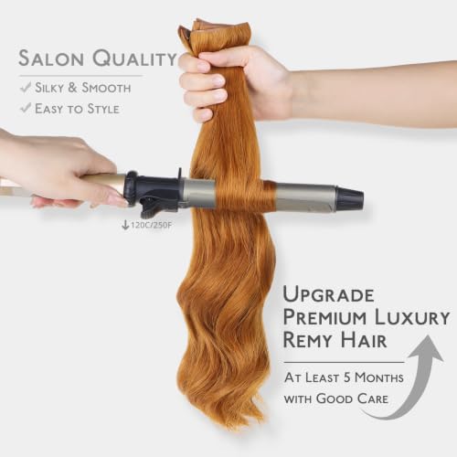 Image of WENNALIFE Invisible Edge Seamless Clip in Hair Extensions Real Human Hair | 16'' 111g 7pcs Auburn Ginger. Ultra-Thin PU Weft, Easy, Comfortable Clip in Luxury Remy Hair Extensions