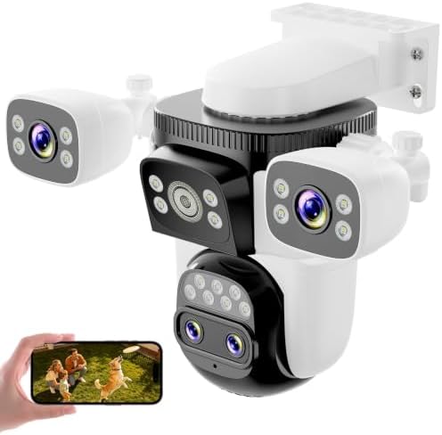 VSTARCAM Überwachungskamera Außen WLAN, 2K 4-Linsen PTZ Kamera mit 360° Ansicht, KI Personenerkennung & Tracking, 10X Hybrid-Zoom, Farbnachtsicht, Zwei-Wege-Audio, IP66, für Einfah