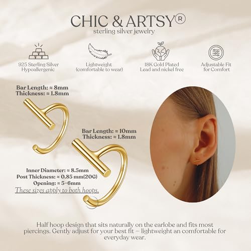 Image of CHIC & ARTSY 925 Sterling Silver Half Hoop Earrings for Women, Small Huggie Hoops Set with Ball Bar Star Moon Cross & Pearl, Lightweight Comfort Fit Everyday & Sleep Earrings